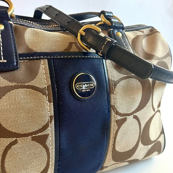 COACH Signature Satchel, Blue Jacquard Stripe, Crossbody - Picture 3 of 12